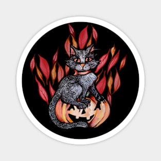 Autumn Black Cat Jack O Lantern Magnet